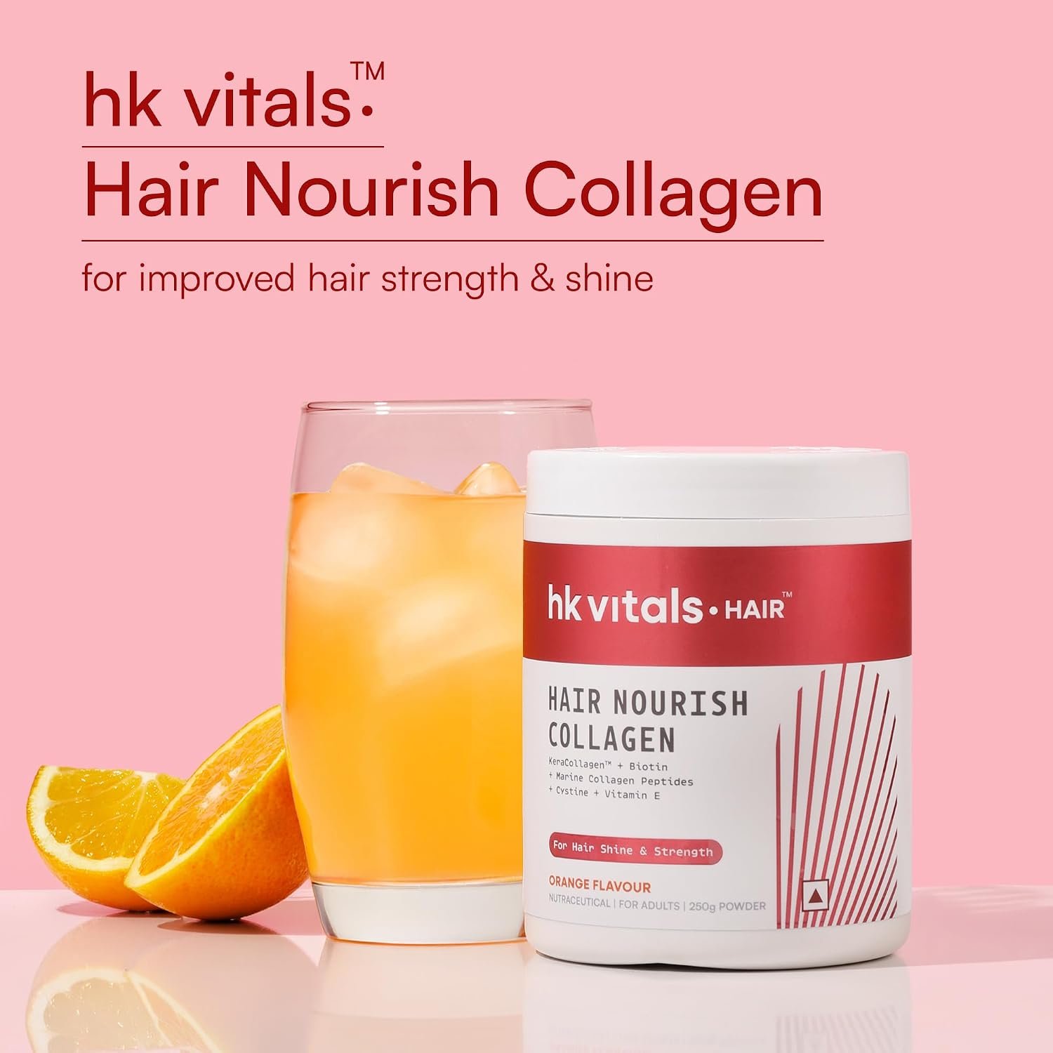 hk vitals Hair Nourish Collagen Powder, Orange, 250g With KeraCollagen, Biotin & Marine Collagen Peptides | Supports Hair Shine & Strength thumbnail