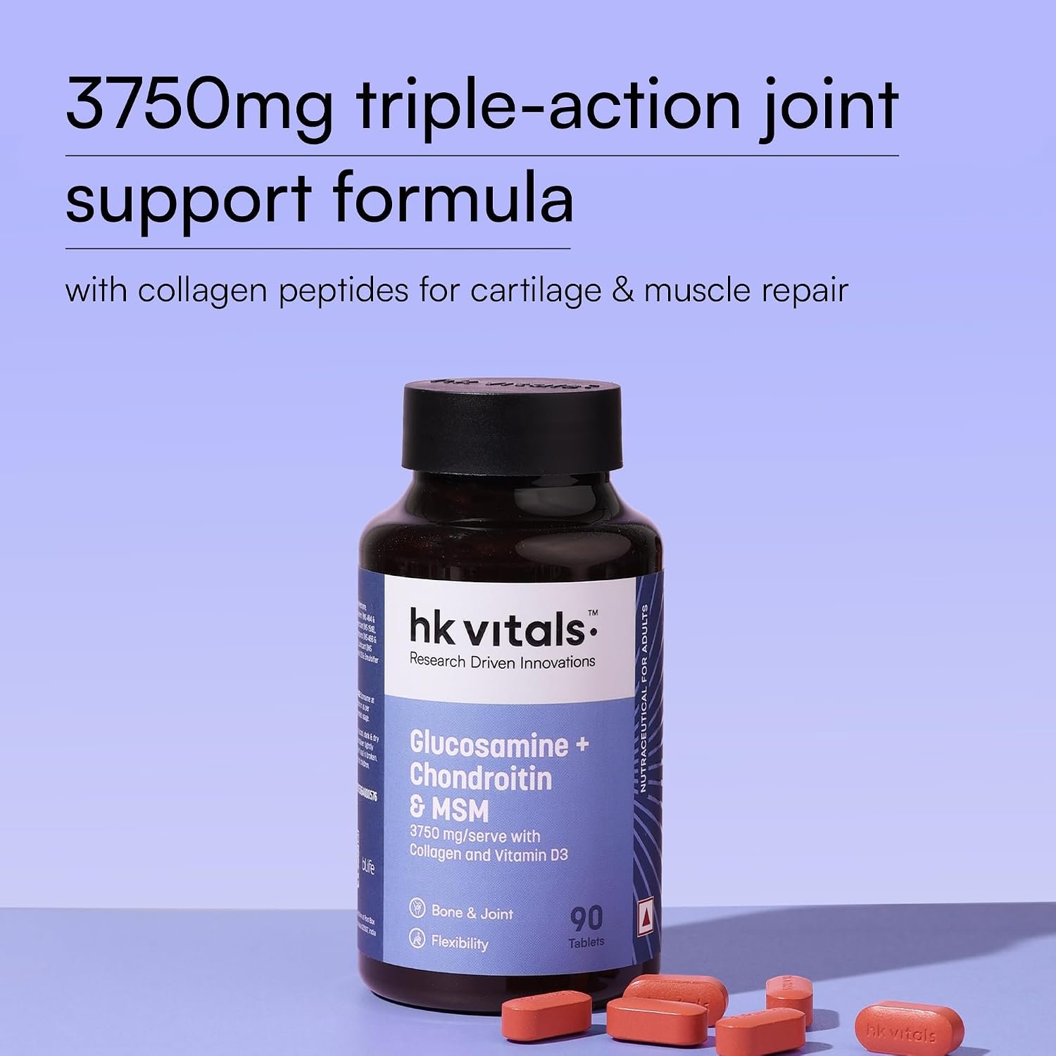 hk vitals Glucosamine + Chondroitin & MSM, 90 Tablets 3750mg with Collagen & Vitamin D3 | Supports Bone & Joint Health thumbnail