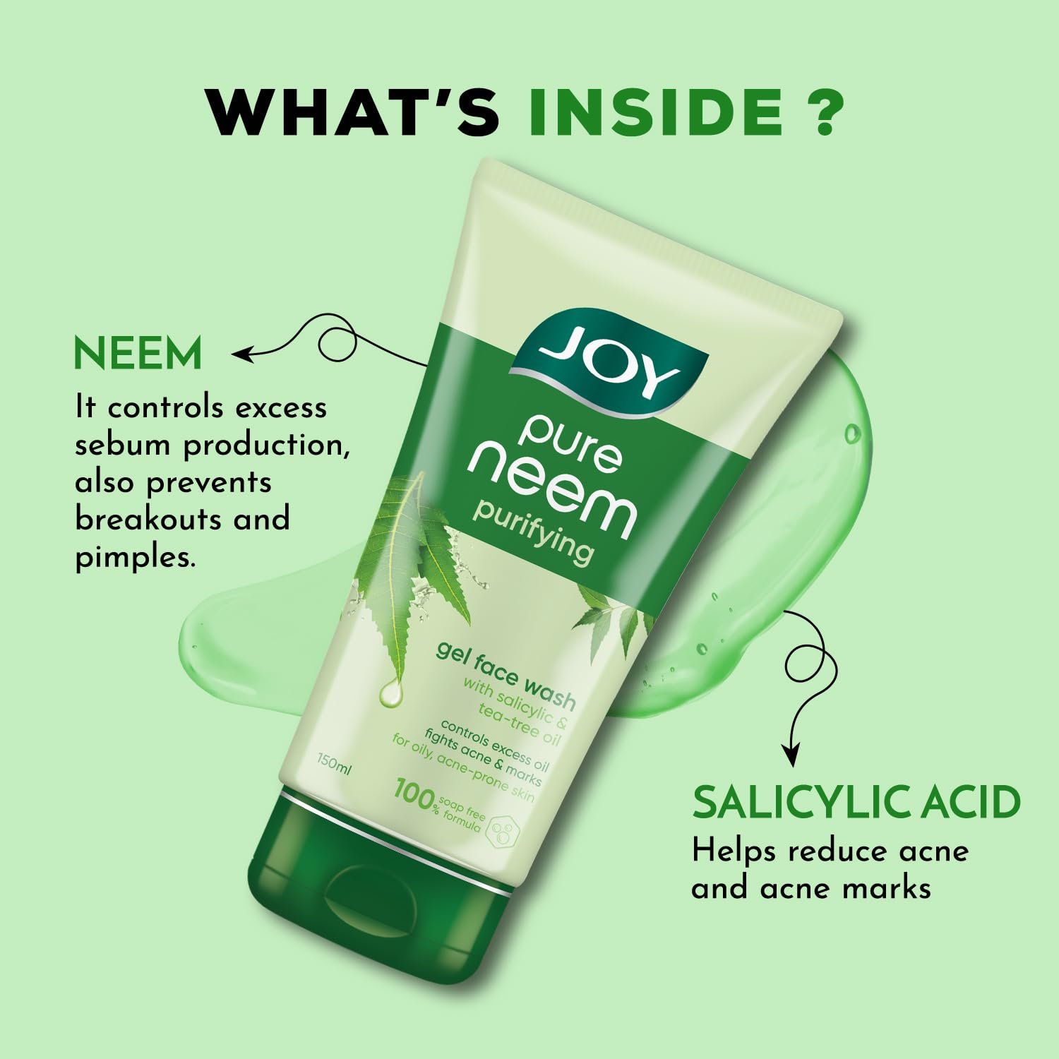 Joy Skin Purifying Neem Face Wash for Oily & Acne-Prone Skin | Fights Pimples, Controls Excess Oil & Unclogs Pores | Natural Antibacterial Formula | Men & Women 150ml thumbnail