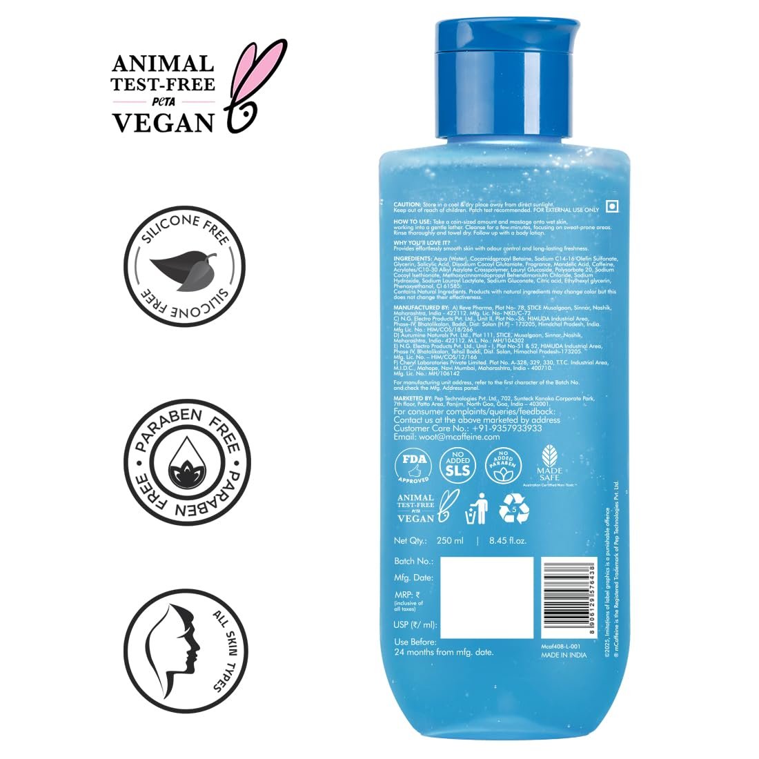 mCaffeine 2% Salicylic acid , 3-in-1 Perfume Body Wash - Odour Control, & Long Lasting Aqua Fresh Fragrance | Exfoliates & Smoothens Skin |  (250 ml) thumbnail