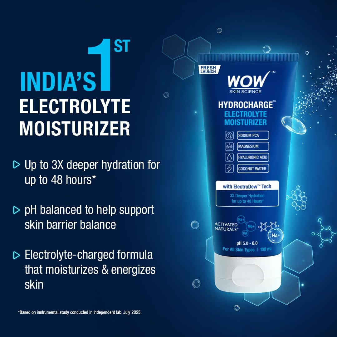 WOW Skin Science HydroCharge™ Electrolyte Moisturizer for Men & Women | 3X Deeper Hydration Up to 48H | 100ml thumbnail