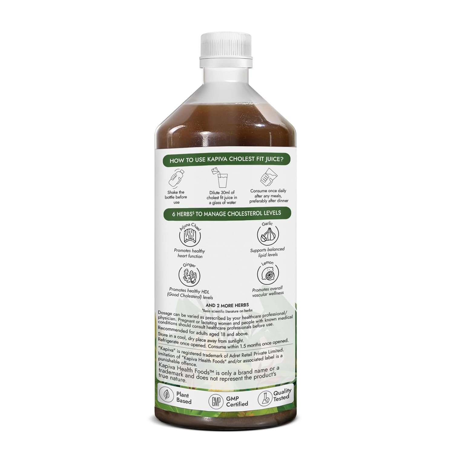 Kapiva Cholest Fit Juice | Modern Ayurvedic Cholesterol Care | 1000 ML X 1 Month Pack | 6 Herbs - Arjuna Chhaal, Garlic, Apple Cider Vinegar| Helps Reduce Cholesterol thumbnail