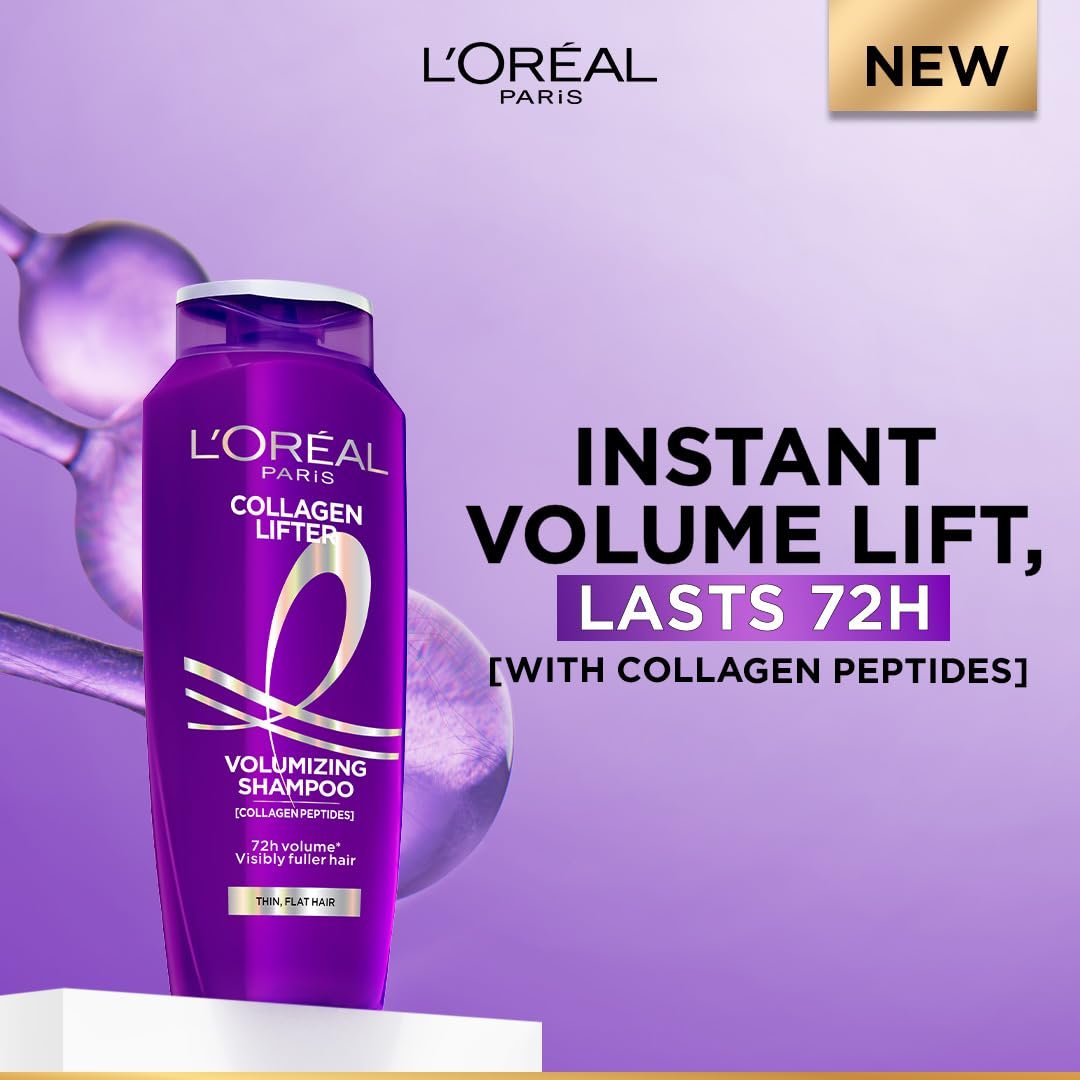 L'Oréal Paris Collagen Lifter Volumizing Shampoo with Collagen Peptides for thin, flat hair, gives instant volume lift & thicker, fuller hair, 340ml thumbnail