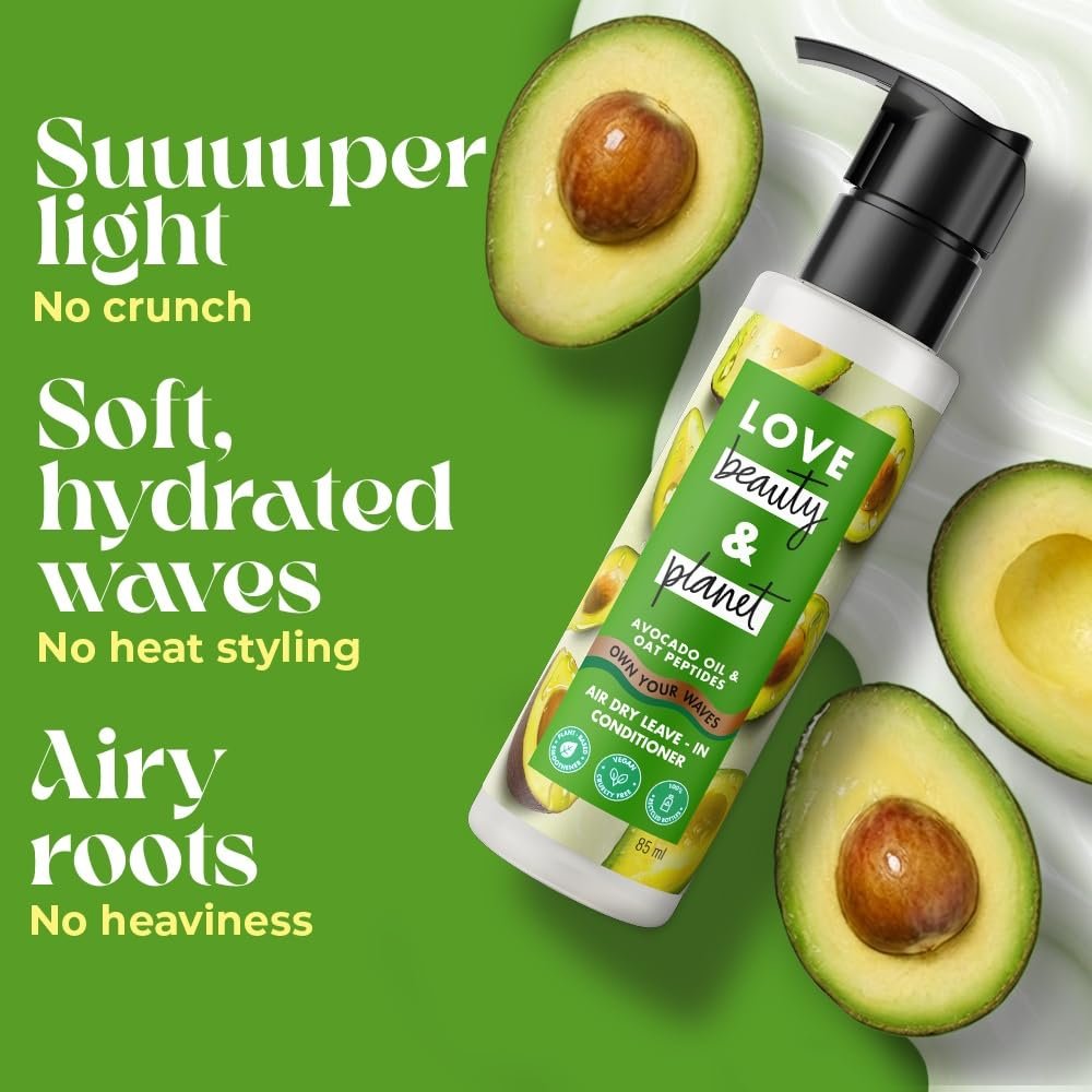Love Beauty & Planet Avocado Oil & Peptide Waves Leave-In Conditioner for Frizz Control, Zero Crunch, Lightweight Formula 85g thumbnail