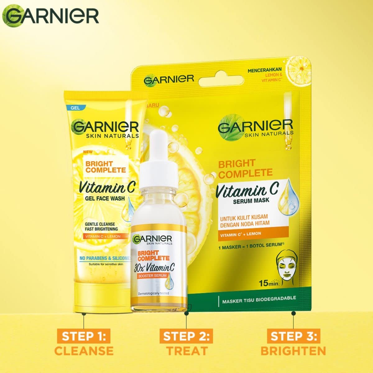 Garnier Vitamin C Sheet Mask, Hydrating, Brightening & Anti-Dark Spots, boosts the skin's overall glow reduces dark spots |28g thumbnail