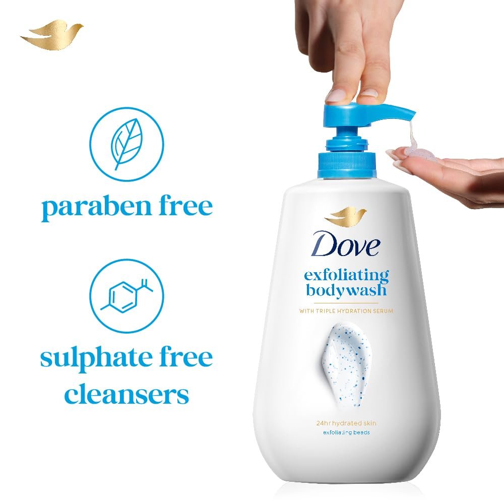 DOVE Exfoliating Bodywash, 825ml, for Smooth Radiant Skin, with Triple Hydration Serum & Glycerine, for Men and Women thumbnail
