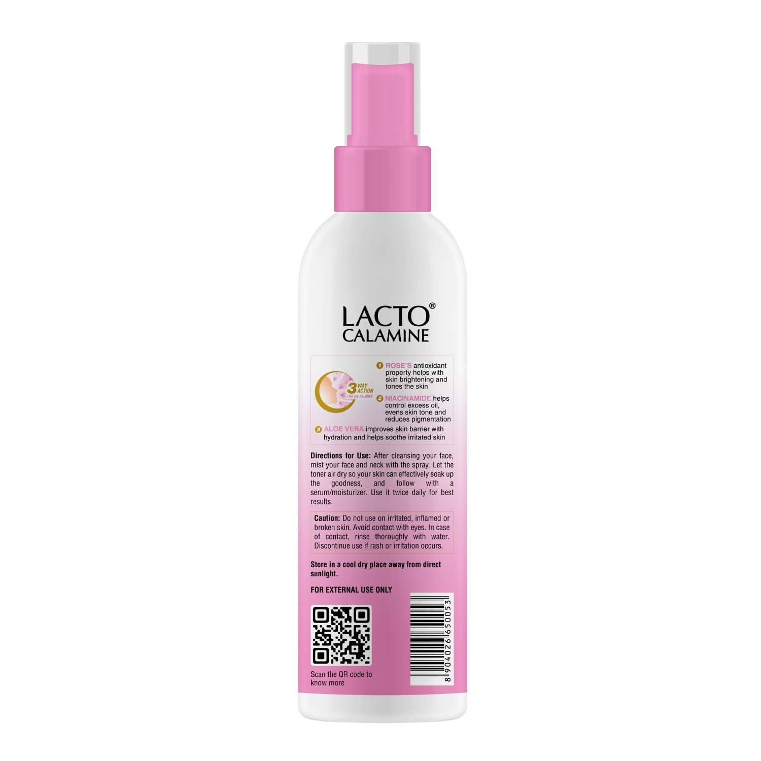 Lacto Calamine Rose Water Toner For Glowing Skin | 120ml | Gulab Jal Face Toner | Rosewater with Aloe Vera & 2% Niacinamide | Cleanses, Hydrates & Moisturises Skin | thumbnail