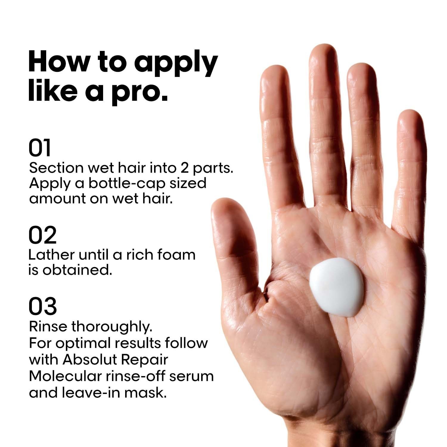 L'Oréal Professionnel Absolut Repair Molecular Sulfate-Free Deep Repairing Shampoo for Damaged Hair - 300 ml | Repairs Very Damaged Hair and Restores Strength With 2% Peptides Bonder thumbnail