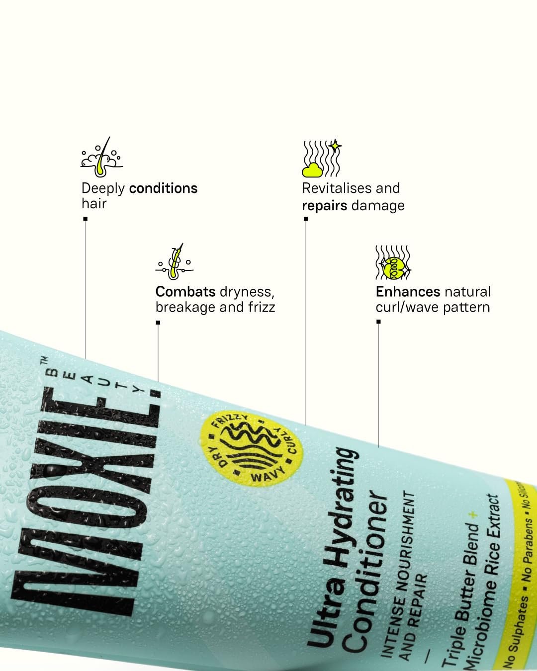 Moxie Beauty Ultra Hydrating Conditioner for Dry & Frizzy Hair 50 ml Triple Butter Blend | Sulphate, Paraben & Silicone-Free | Deep Nourishment for Wavy & Curly Hair thumbnail