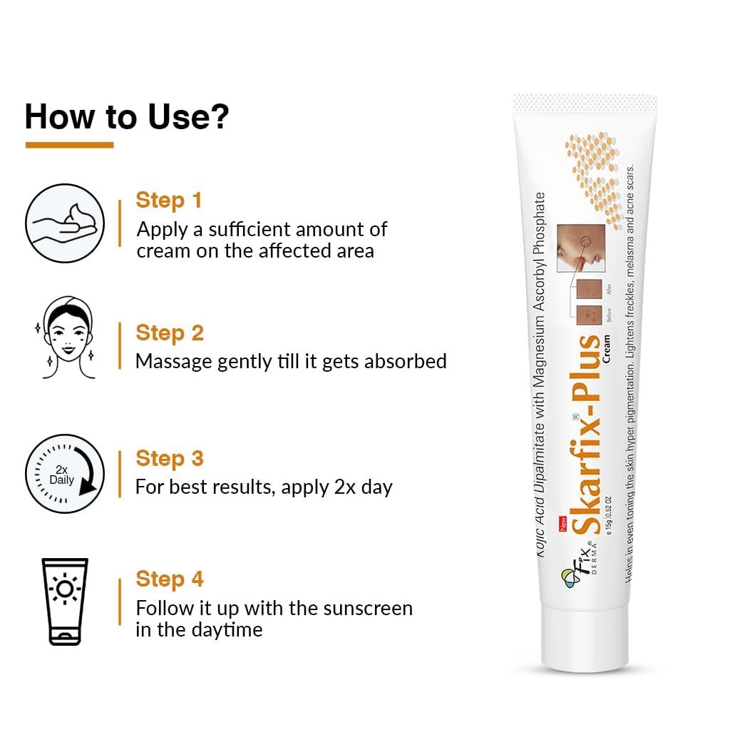 Fixderma 2% Kojic Acid + 1% Arbutin Skarfix-Plus Scar Removal Cream | Hyperpigmentation Removal Cream and Acne Scars Removal Cream | Helps to Reduce Melasma- 15 g thumbnail