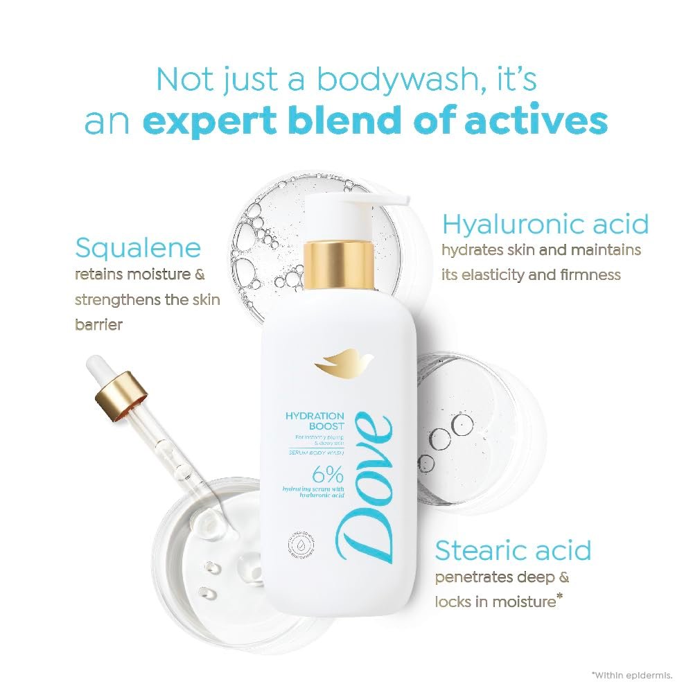 Dove Hydration Boost Serum Body Wash | 6% Hydrating Serum with Hyaluronic Acid | For instantly plump & dewy skin | Paraben & SLS free | 300 ml thumbnail