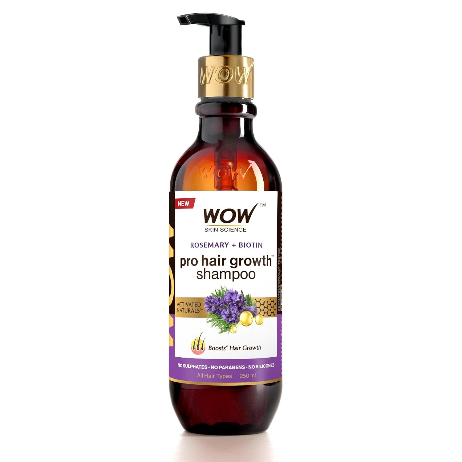 WOW Skin Science Rosemary & Biotin Hair Growth Shampoo | Fights Hair Fall | Grows New Hair | Prevents Breakage & Split Ends | Adds Shine to Dull Hair | 250ml