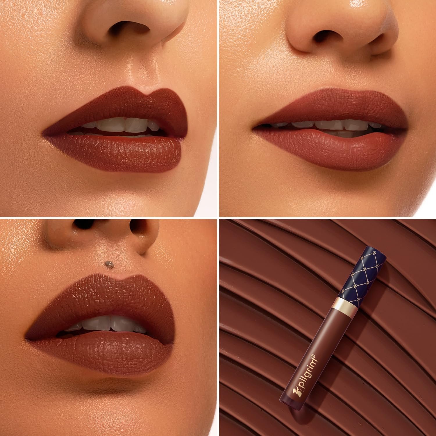 Pilgrim Oh So Crème! Premium Matte Liquid Lipstick | Most Lightweight & Transfer-proof Lipstick | Highly Pigmented & Long-Lasting | 3.5ml (Chocolat Chérie-31) thumbnail