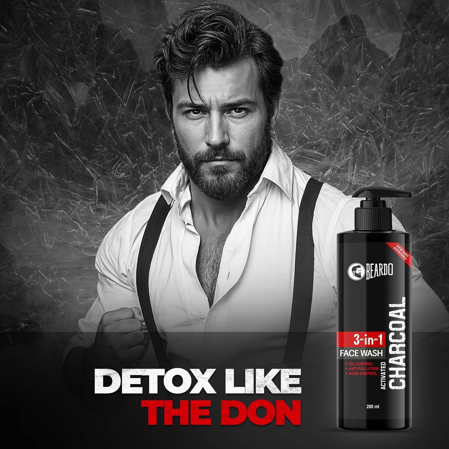 Beardo 3-in-1 Activated Charcoal Face Wash| Deep Cleanse, Exfoliate & Detoxify | Oil Control Face wash for men 200ml thumbnail