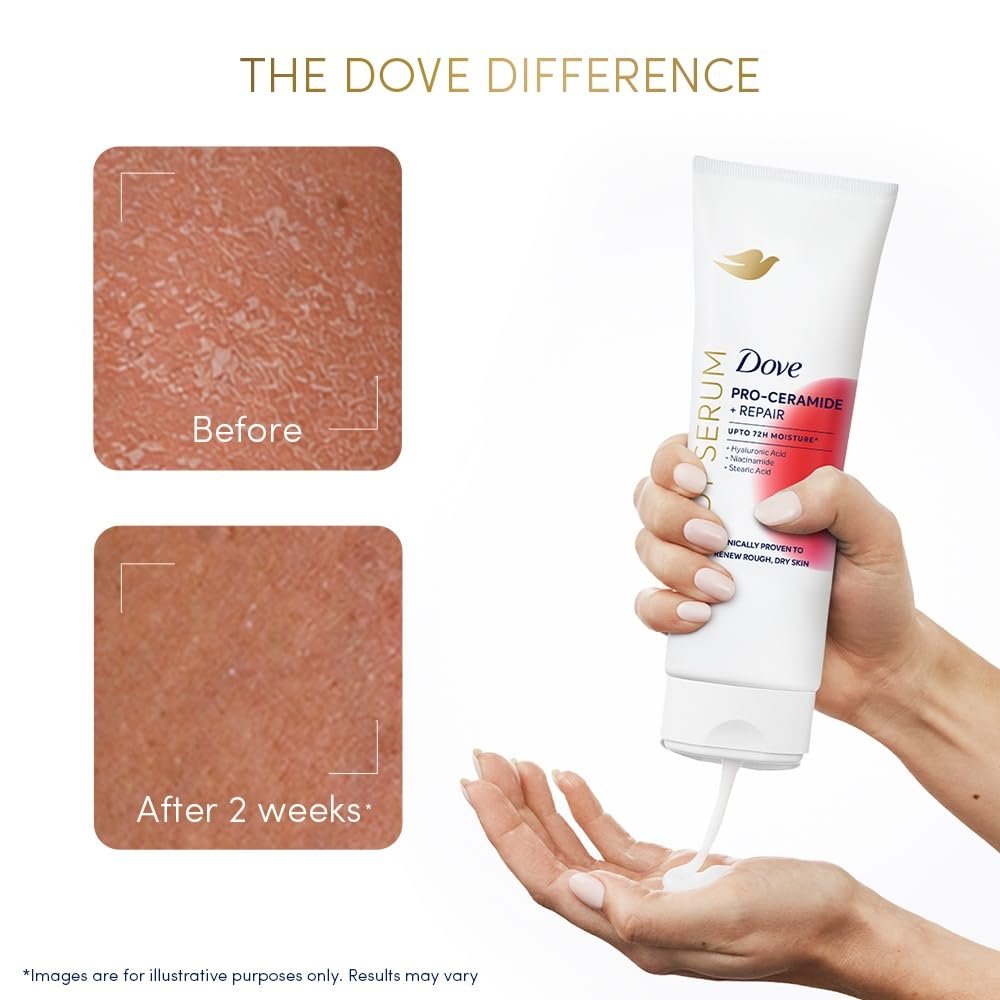 Important information Indications: For best results, massage a generous amount of this Dove moisturiser all over your body, taking extra time to apply to areas of very dry skin like lower l thumbnail