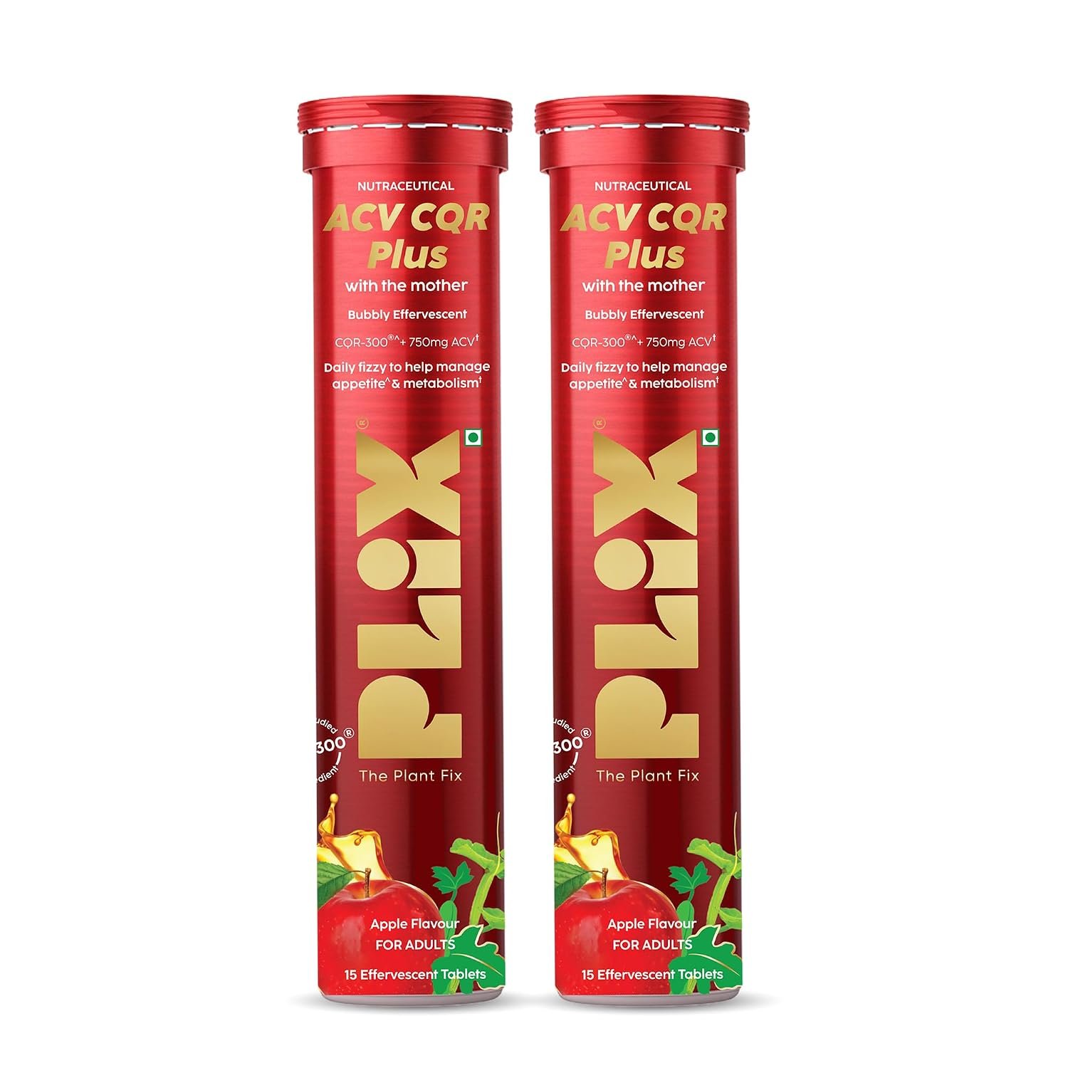 PLIX ACV CQR Plus Effervescent | Clinically Studied CQR-300® for GLP-1 Support | Helps Reduction in Fat, Waist & Hip Circumference, Metabolism & Appetite Control | Pack of 2 thumbnail