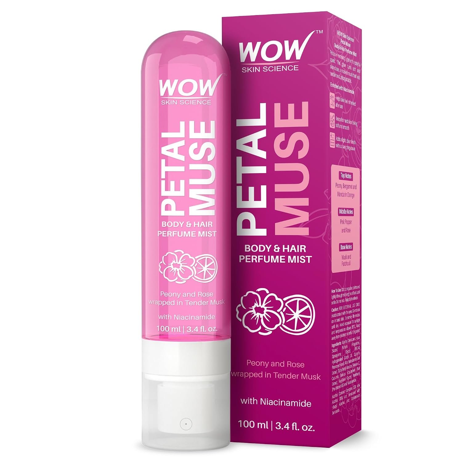WOW Skin Science Petal Muse Body & Hair Perfume Mist for Women | Feminine Floral Rose Musk with Niacinamide | 100ML thumbnail