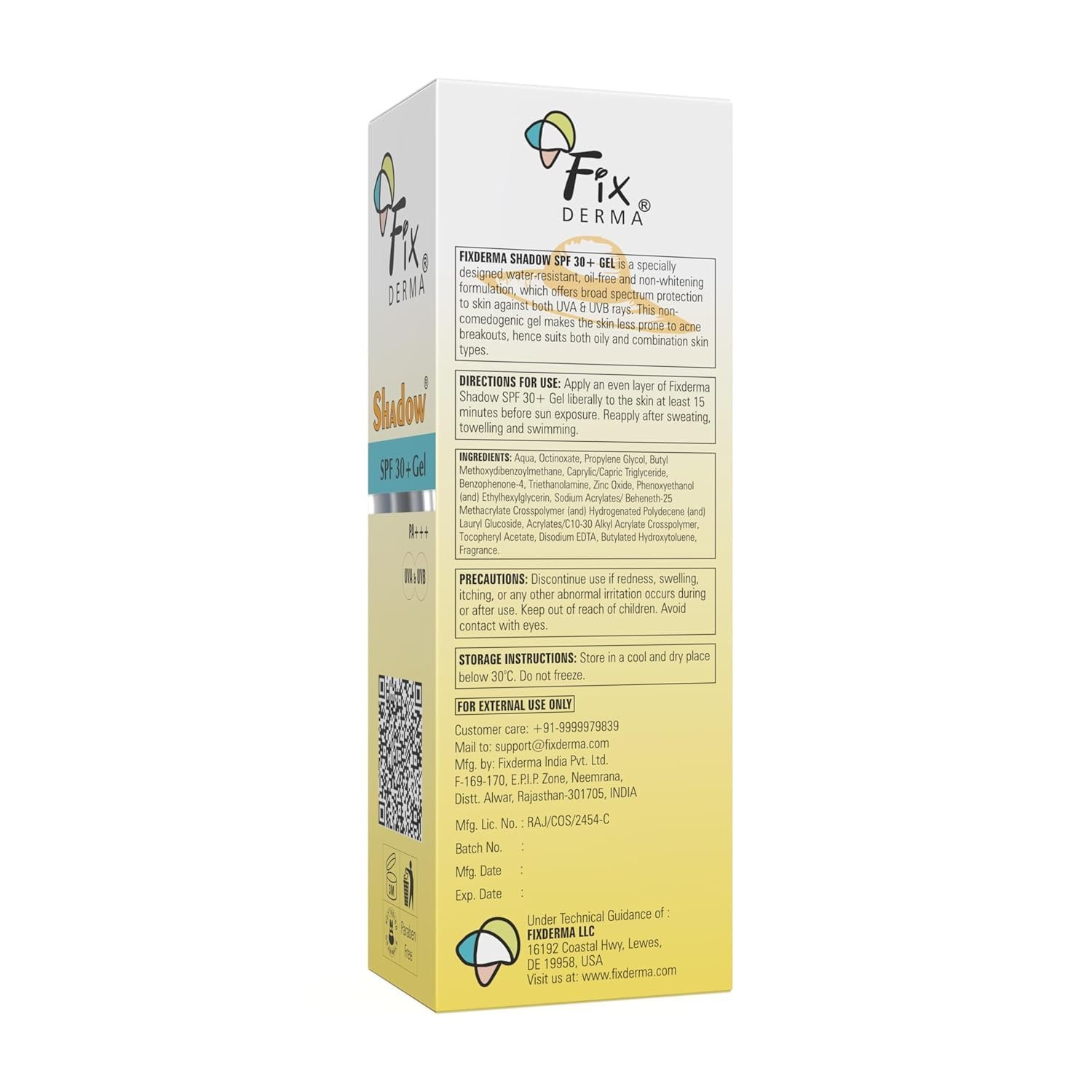 Fixderma Shadow Sunscreen SPF 30+ Pa+++ Gel For Oily Skin | Lightweight, Water Resistant, No White Cast | Broad Spectrum Sunscreen Gel For UVA & UVB Protection | Women & Men | 40gm thumbnail