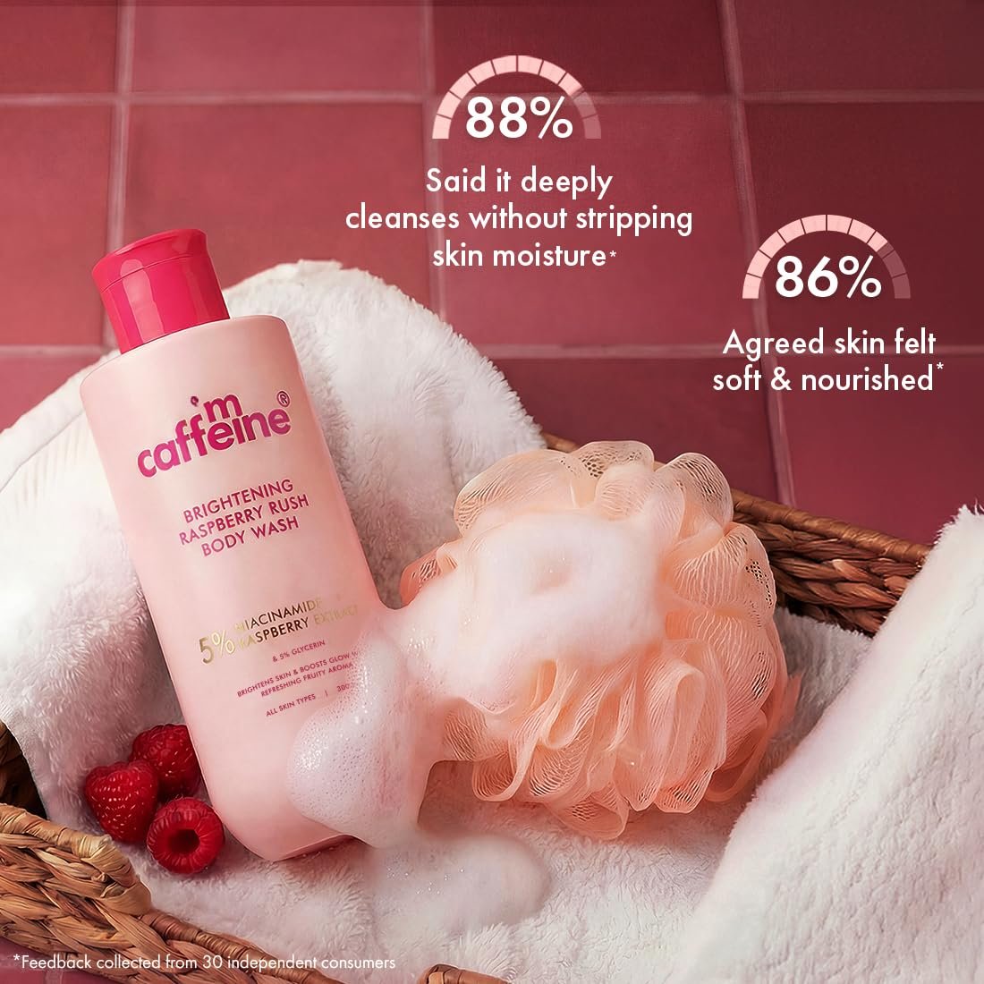 mCaffeine Brightening Body Wash - 5% Niacinamide & Raspberry | Summer Body Wash for Dry Skin | Vitamin C & Glycerin Hydration | Fruity Shower Gel - 300ml thumbnail