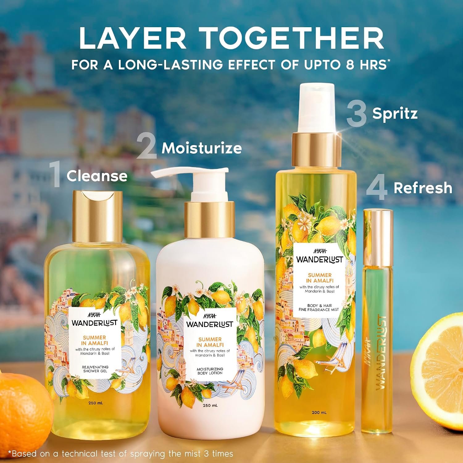 Nykaa Wanderlust Summer in Amalfi Moisturising Body Lotion, 300 ml |Mandarin and Basil Perfume | Lightweight, Long-Lasting Hydration | Vegan, Paraben-Free I Suitable for All Skin Types thumbnail