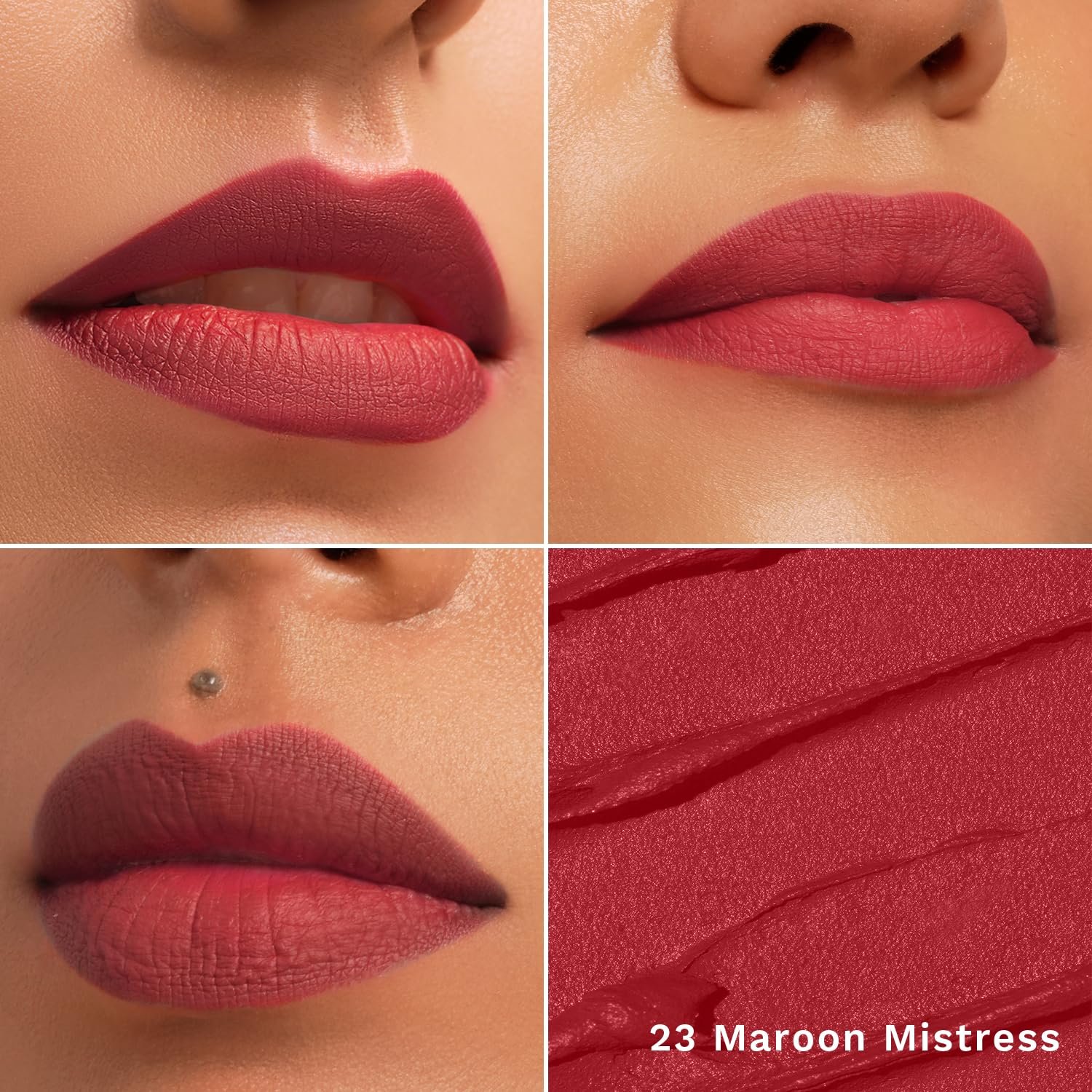 Pilgrim Long Lasting Crayon Lipstick | Intense Matte Finish | Waterproof & Lightweight | Highly Pigmented & Enriched With Ceramides & Mango Seed Oil (Maroon Mistress-23) thumbnail