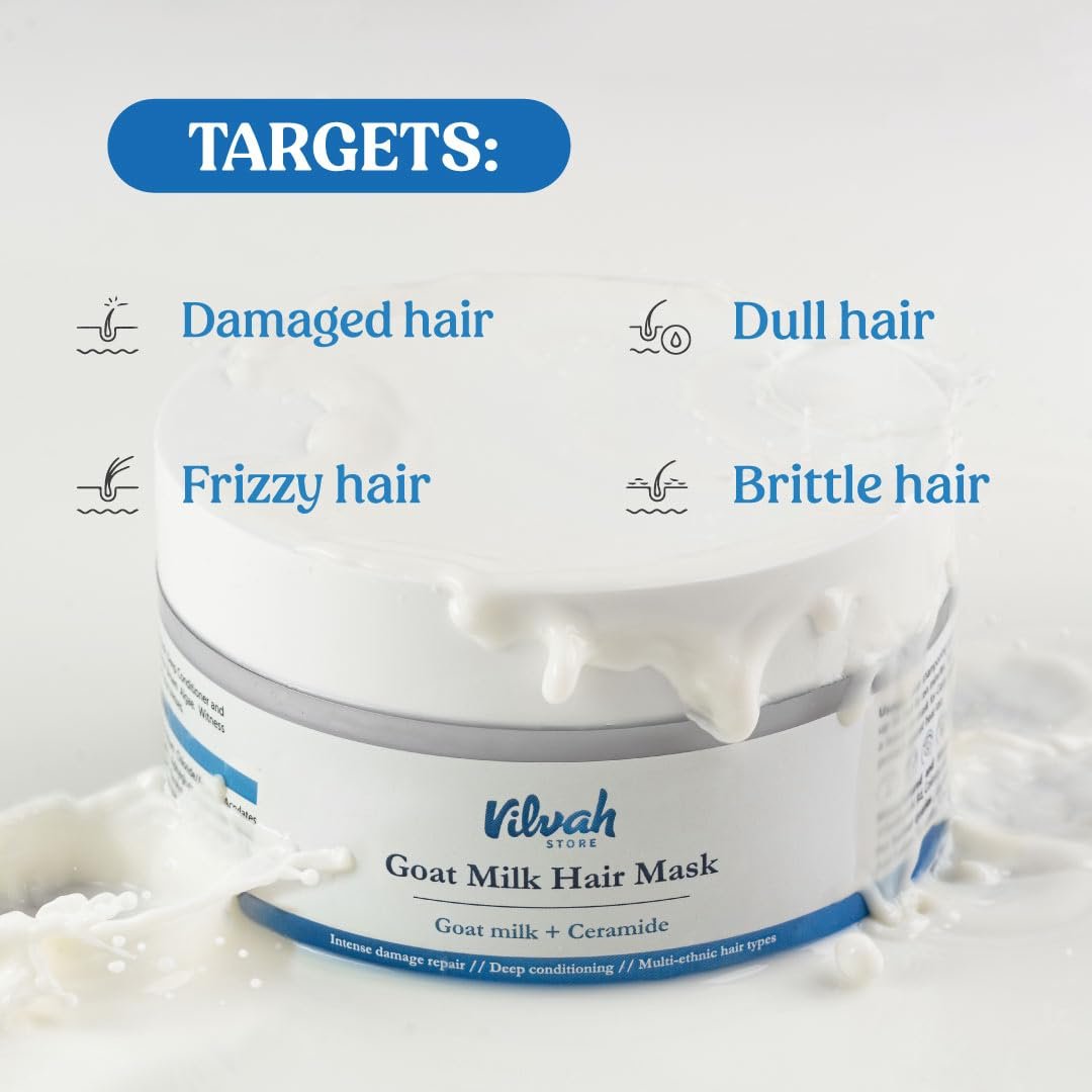 Vilvah Goat Milk Hair Mask | Deep Conditioning Hair Mask for Dry, Frizzy & Damaged Hair | Repairs Hair Barrier & Maintains Moisture | Reduces Breakage & Adds Shine |  200g thumbnail