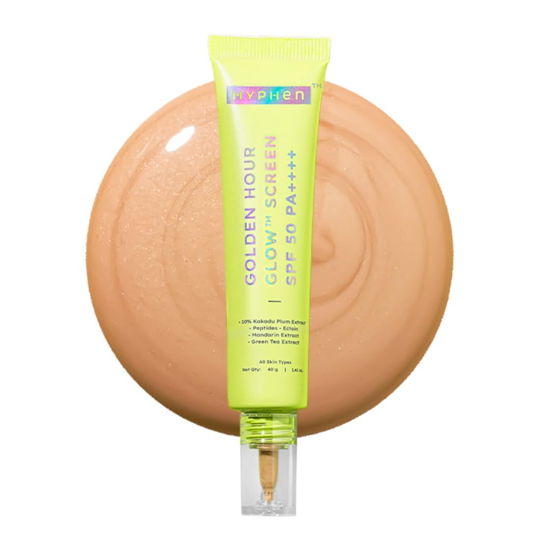 Hyphen Golden Hour Glow Sunscreen Spf 50 Pa++++ Dewy Glow & Bright Skin| Vitamin C Rich-10% Kakadu Plum & Peptides| Winter Sunscreen Moisturizer for Women & Men| - 40G thumbnail