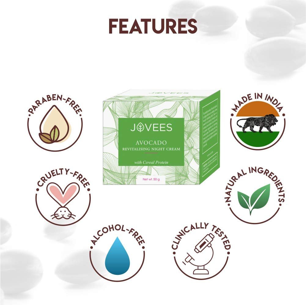 Jovees Herbal Avocado Revitalizing Night Cream for Younger and Glowing Skin with Avocado Helps Brightening Skin, Age Spots, Fine Lines and Wrinkles | Non-Greasy & Lightweight | 50g thumbnail