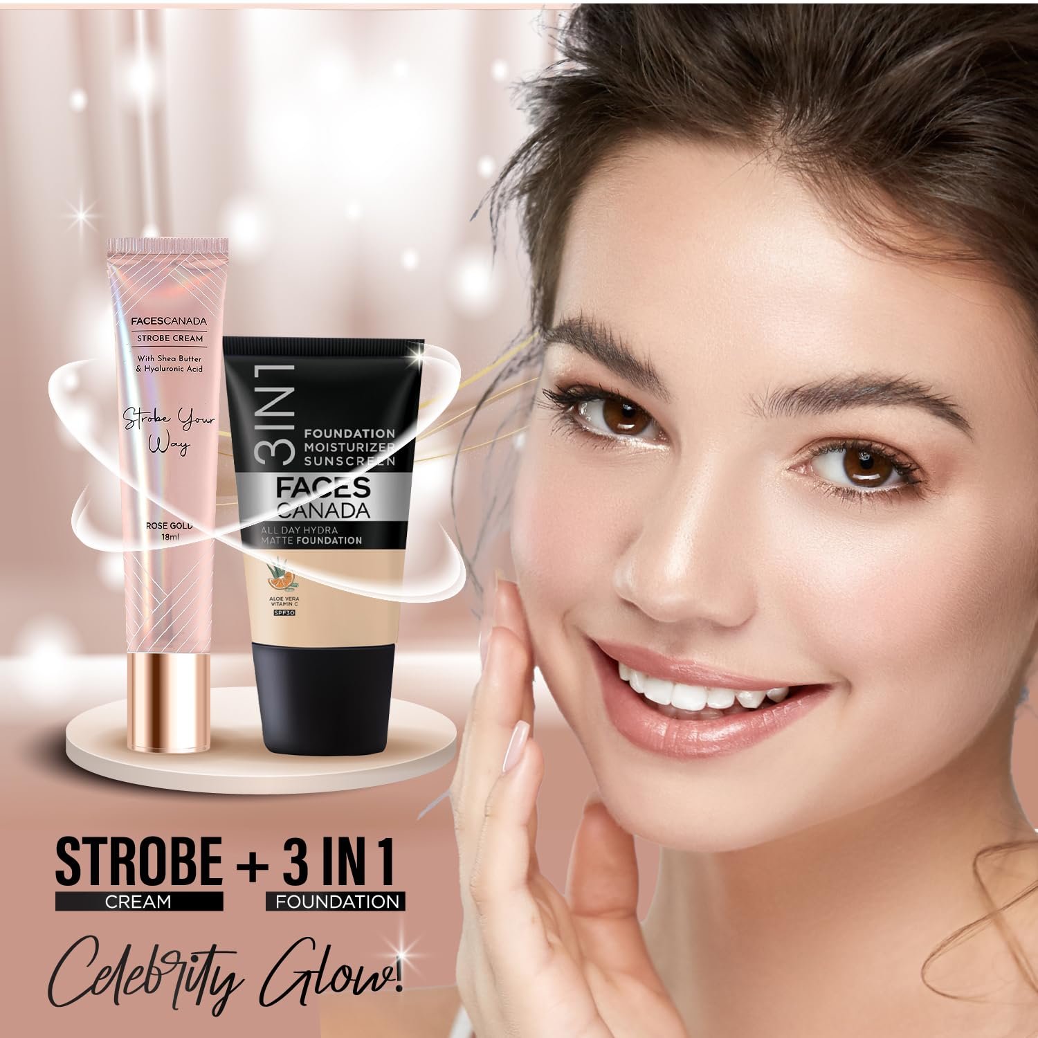 FACES CANADA Strobe Cream Mini- Rose Gold, 18ml | Flawless Radiant Dewy Skin | Illuminating & Glowing Makeup Base thumbnail