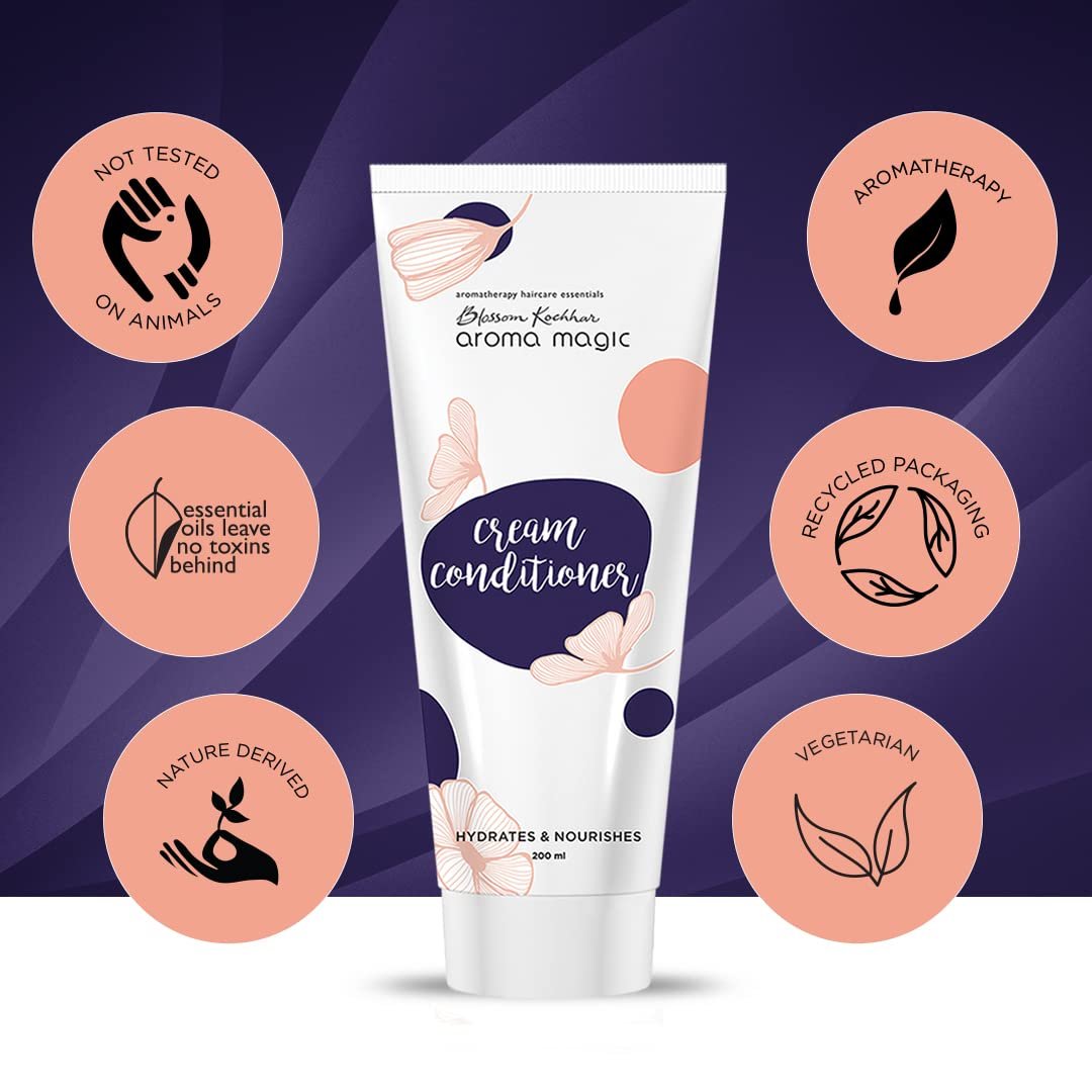 Aroma Magic Cream Conditioner | for Split Ends, Dry Scalp & Dull Hair| Boost Hair Growth & Add Shine| Rosemary & Argan oils, Green tea, Carrot seed & Aloe Vera 200ml thumbnail