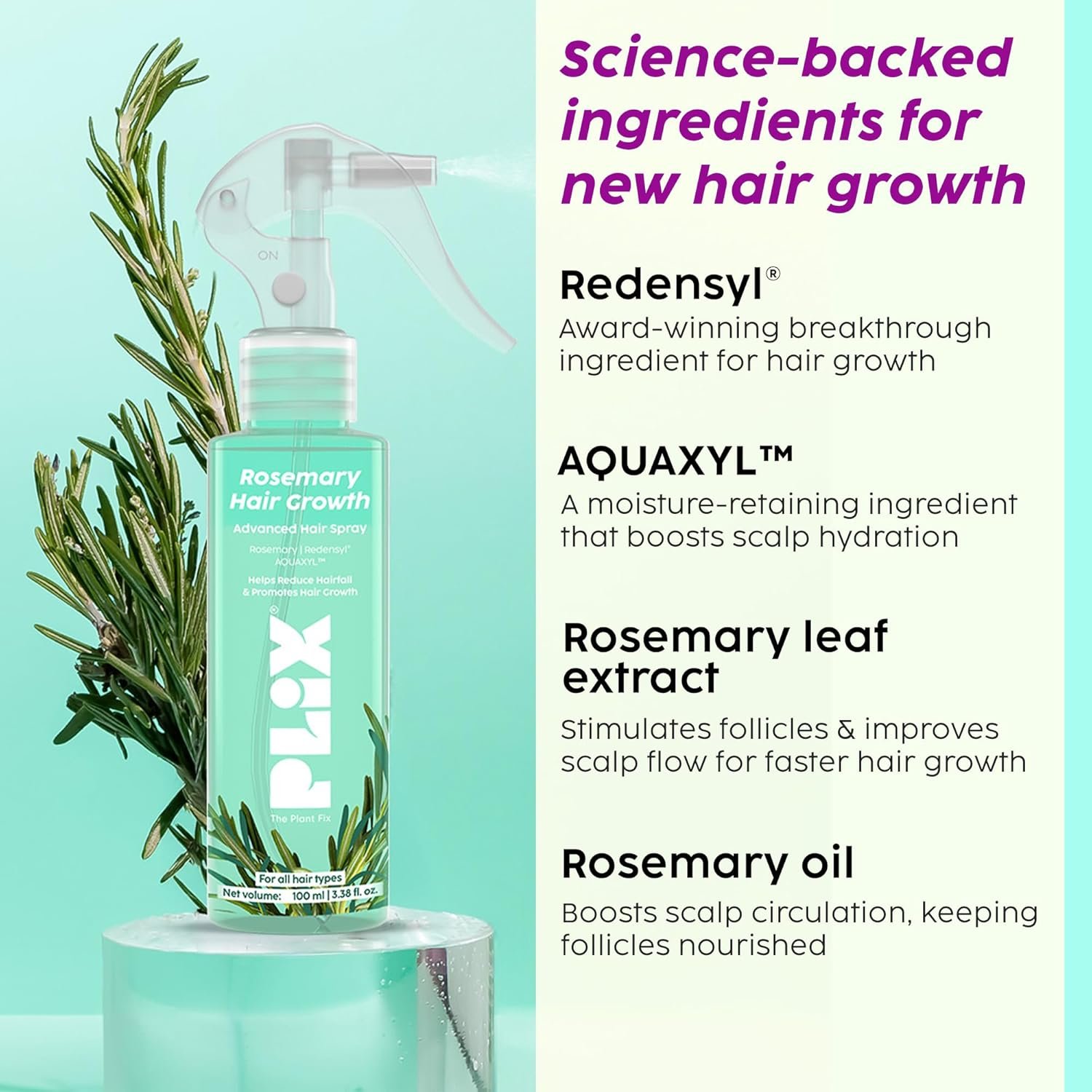 PLIX The Plant Fix Rosemary Hair Spray with Redensyl & Rosemary Extract | Non-Sticky Daily Hair & Scalp Care Spray | Lightweight Formula for Healthy-Looking Hair | 100ml thumbnail
