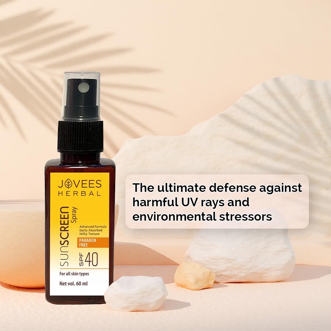 Jovees Herbal Sun Screen Spray SPF 40 With Watermelon & Walnut Oil | Sunscreen For Men/Womens | Protects From UVA/UVB rays | Lightweight, Non-greasy formula | 60ML thumbnail
