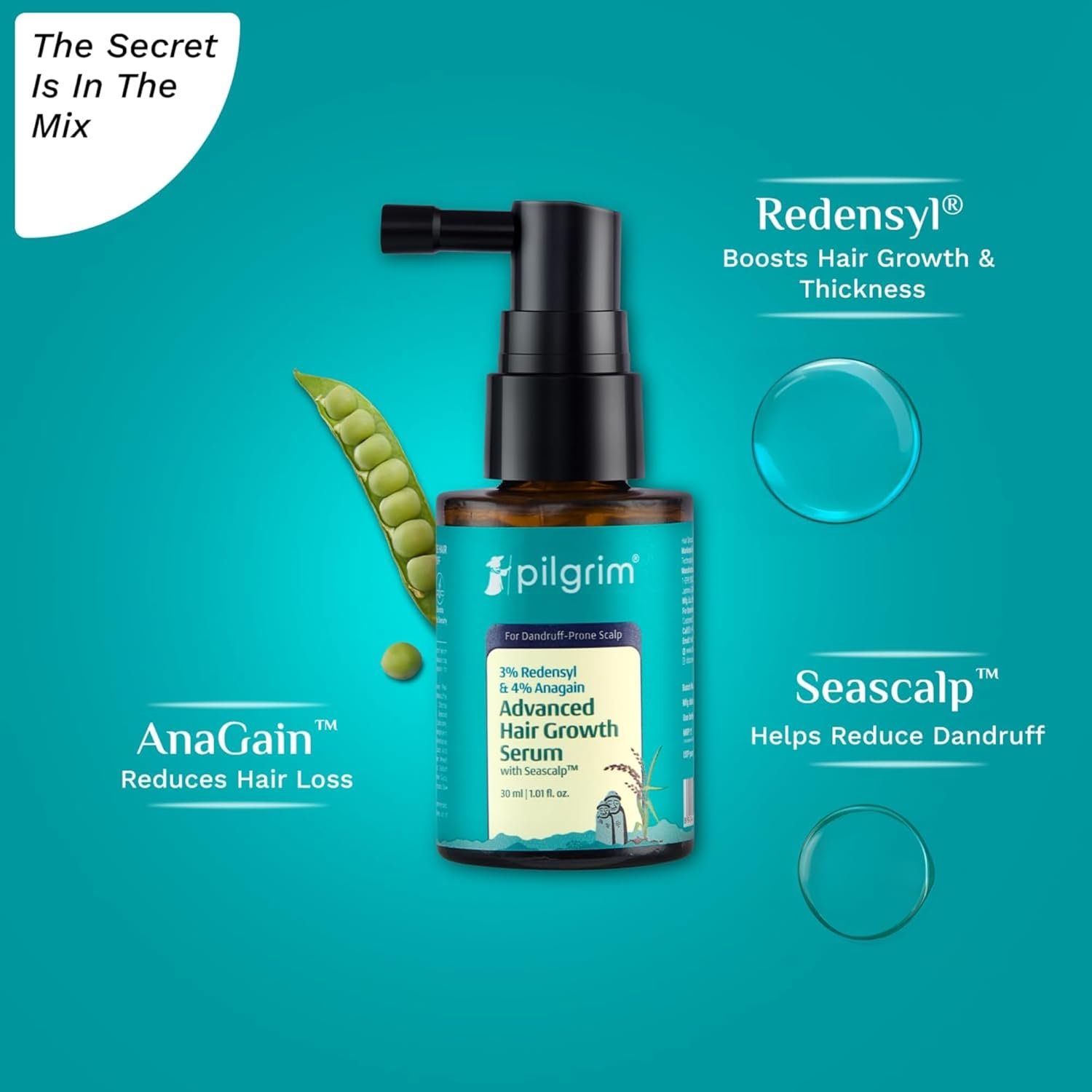 Pilgrim Advanced Hair Growth Serum for Dandruff Prone Scalp - 30ml New Hair Growth in 28 Days, Controls Dandruff, Korean Black Rice, Reduces Hair Fall, Thicker Hair, Stimulate Hair Regrowth thumbnail