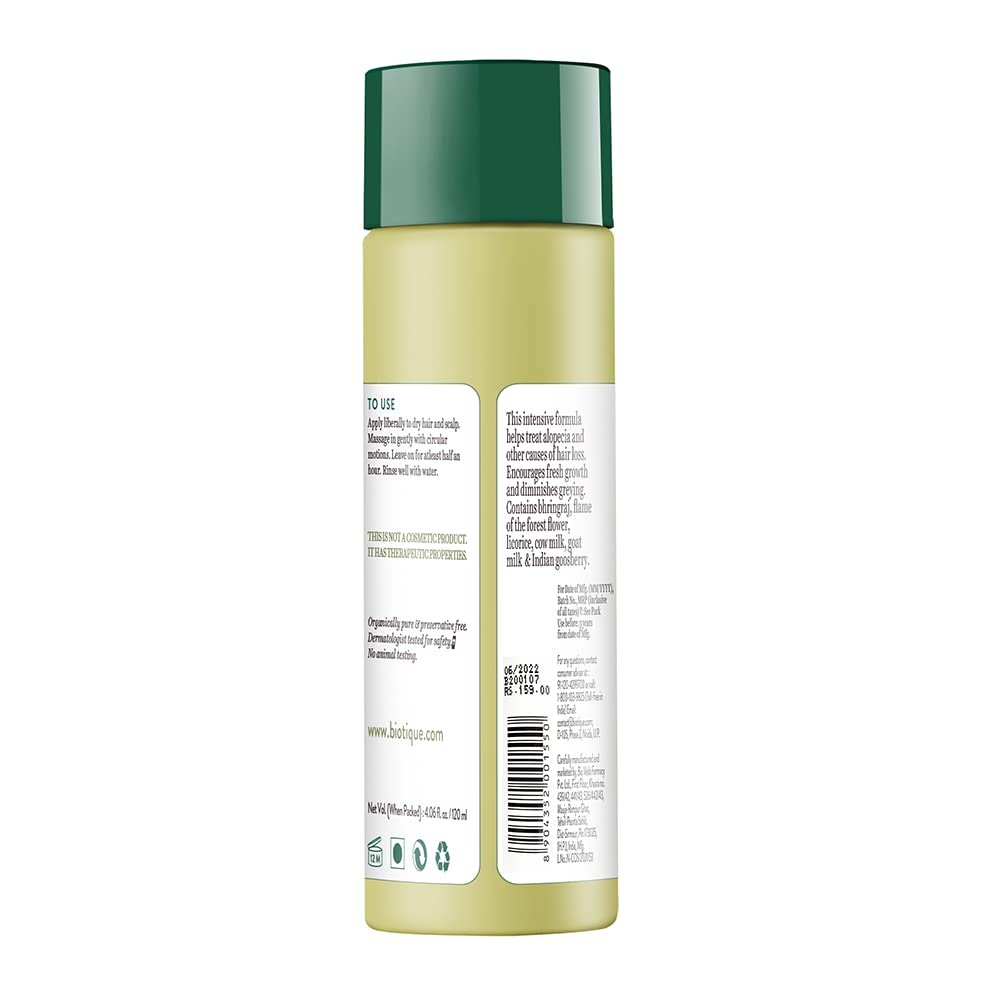 Biotique Bio Bhringraj Therapeutic Oil for Falling Hair | Intensive Hair Regrowth Treatment | Nourishing Follicles| Strong and Shiny| For All Skin Types| 120m thumbnail