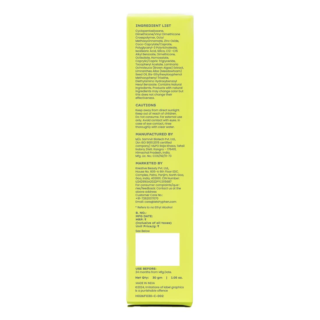 Hyphen Matte Max Velvet Touch Sunscreen Spf 70+ Pa++++|Sun Protection|Sun Shield|Moisturizes And Soothes Skin|12 Hrs Uva-Uvb Protection|Sunscreen Spf No White Cast, Combination -30G thumbnail