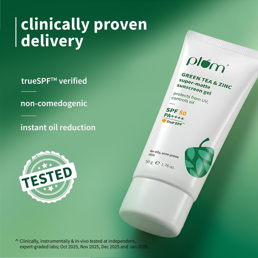 Plum Green Tea & Zinc Super-Matte Gel Sunscreen SPF 50 PA ++++  Formulated for Oily, Combination and Acne Prone Skin | Protects & Controls Oi| 50g thumbnail