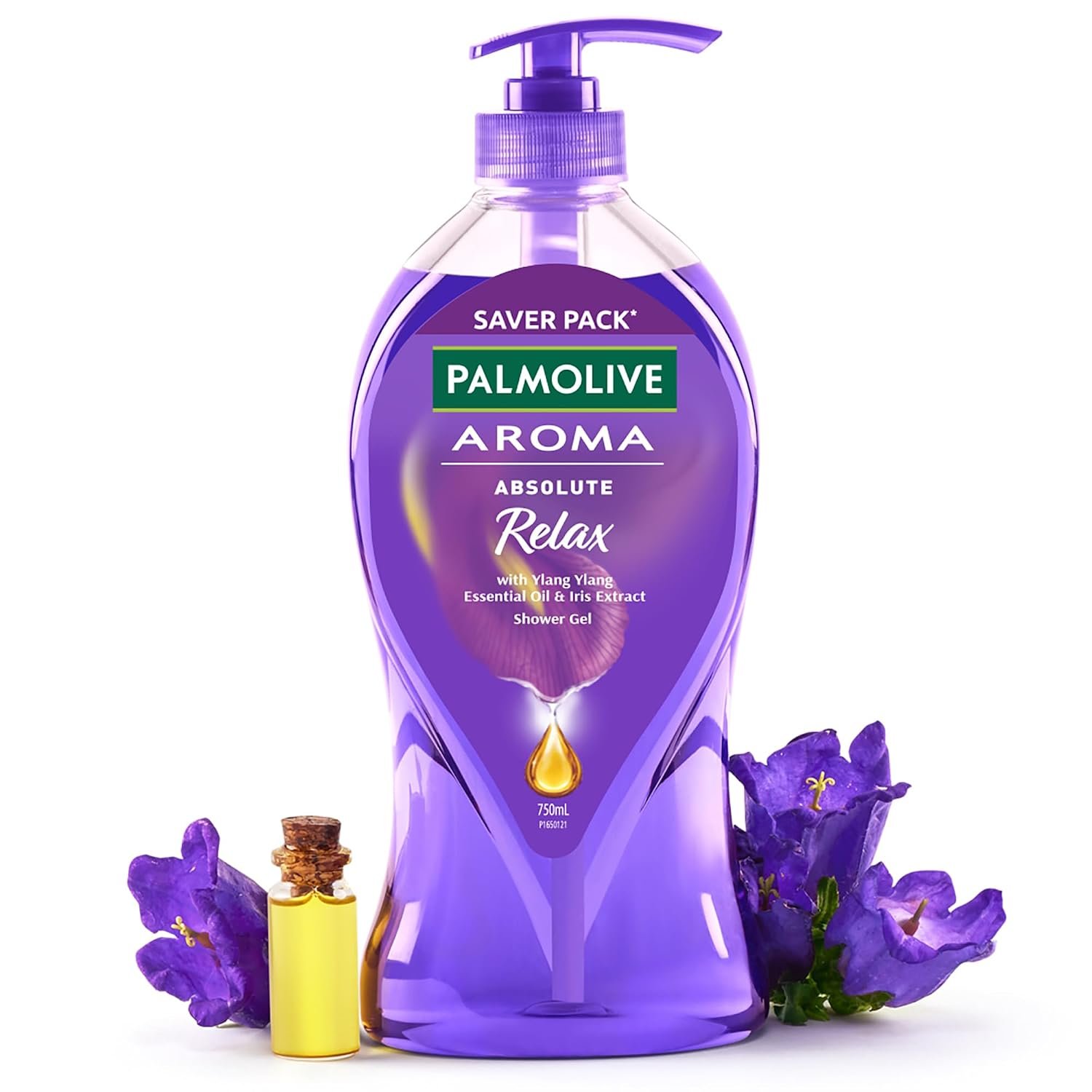 Palmolive Aroma Absolute Relax Body Wash, Gel Based Shower Gel with 100% Natural Ylang Ylang Essential Oil & Iris Extracts - pH Balanced, No Parabens, No Silicones, 750ml Pump