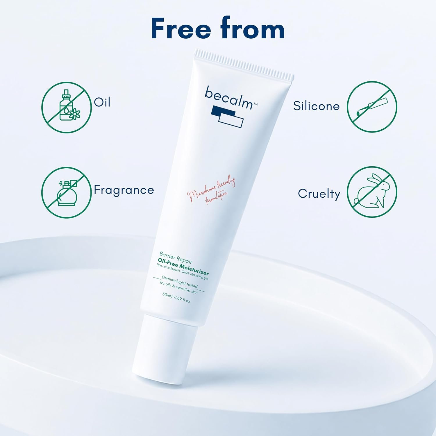 Becalm Barrier Repair Oil Free Moisturizer for Oily Skin & Sensitive Skin | Non-Comedogenic, Fast-Absorbing & Fungal-Acne-Prone Friendly | Ceramides, Prebiotics, Centella and Panthenol | thumbnail