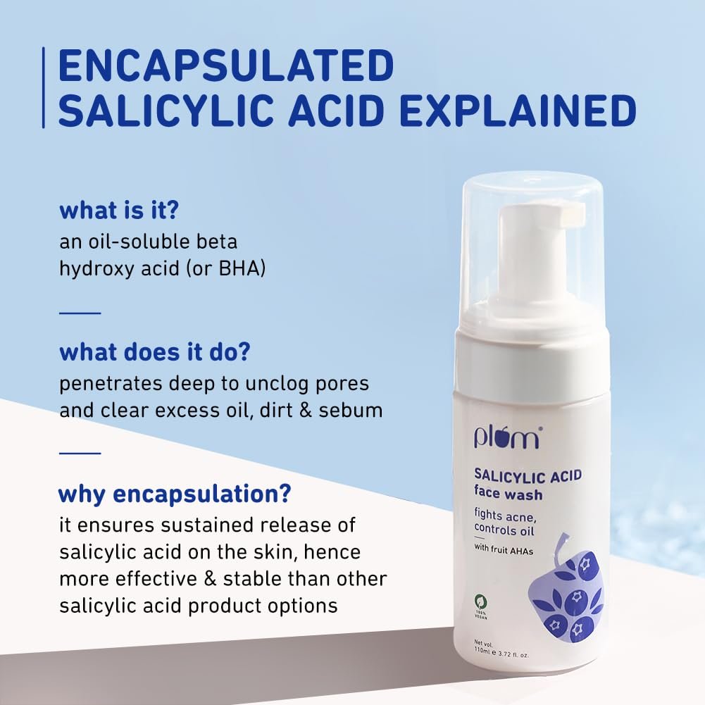 Plum 1% Encapsulated Salicylic Acid Foaming Face Wash | Fights Active Acne, controls oil & deep cleanses pores | 110ml thumbnail