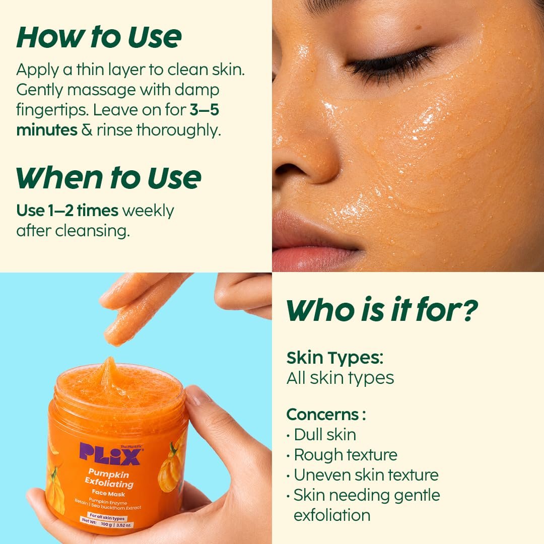 PLIX Pumpkin Exfoliating Face Mask for Smooth, Soft & Brighter-Looking Skin | With Pumpkin & Sea Buckthorn Extract | For All Skin Types | 100g thumbnail