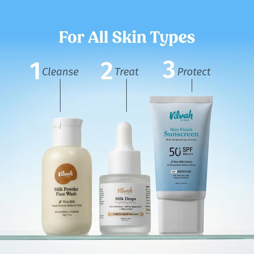 Vilvah Skin Finish Sunscreen SPF 50 PA++++ | No White Cast, Water-Resistant Sunscreen | Hydrating, Lightweight, Non-Greasy | UVA & UVB Protection with Natural UV Filters & Rice Milk |  50g thumbnail