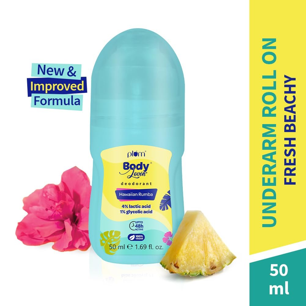Plum Women's Bodylovin' Hawaiian Rumba Deodorant Roll On |Controls Odor & Fades Underarm Darkness | 48 Hr Freshness | Fresh Beachy Fragrance|Aluminium-Free(50 Ml) thumbnail