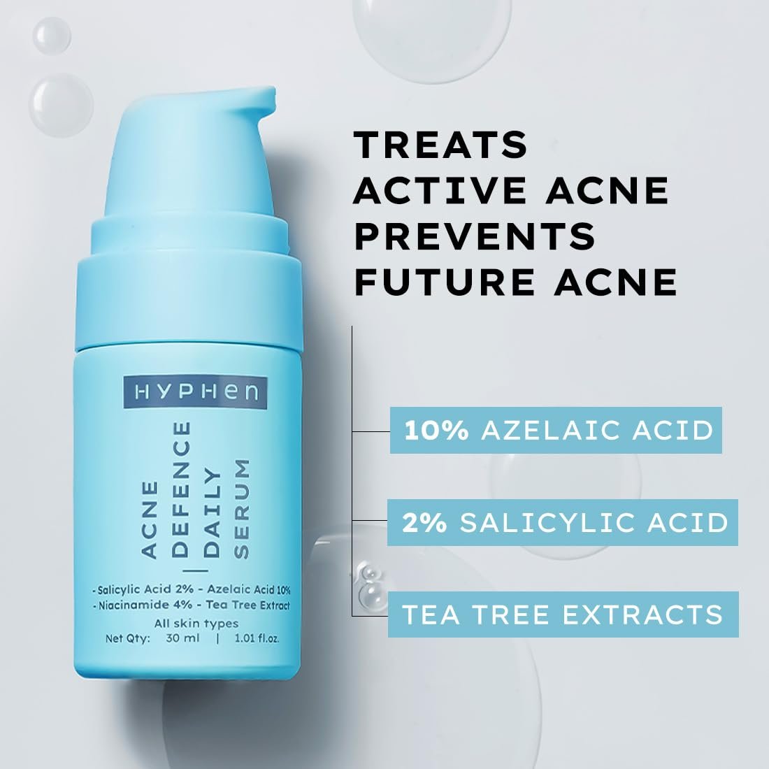 Hyphen 2% Salicylic Acid Serum for Acne Control | 10% Azelaic Acid to control acne marks | 4% Niacinamide| Exfoliating, Pore Cleansing & Blackheads Control Serum| For Oily & Acne Prone Skin thumbnail