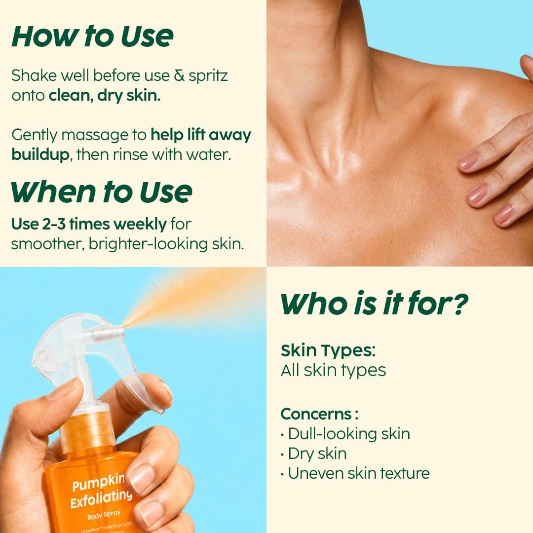 PLIX The Plant Fix Pumpkin Enzyme Body Exfoliating Spray with Kojic Acid & PHA | Exfoliating Body Spray for Smooth, Bright & Refined-Looking Skin | Helps Remove Dead Skin & Uneven Tone | 200 thumbnail