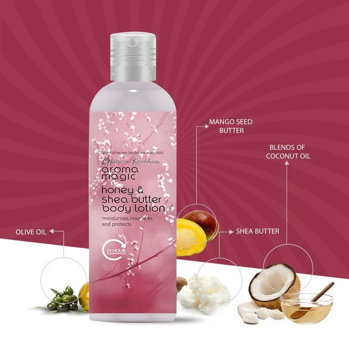 Aroma Magic Honey & Shea Butter Body Lotion| Lock 24H Moisture| soothes & protects sunburn| SPF 25| with beta-carotene, citric acid & soybean extract| Non-greasy| 220 ml thumbnail