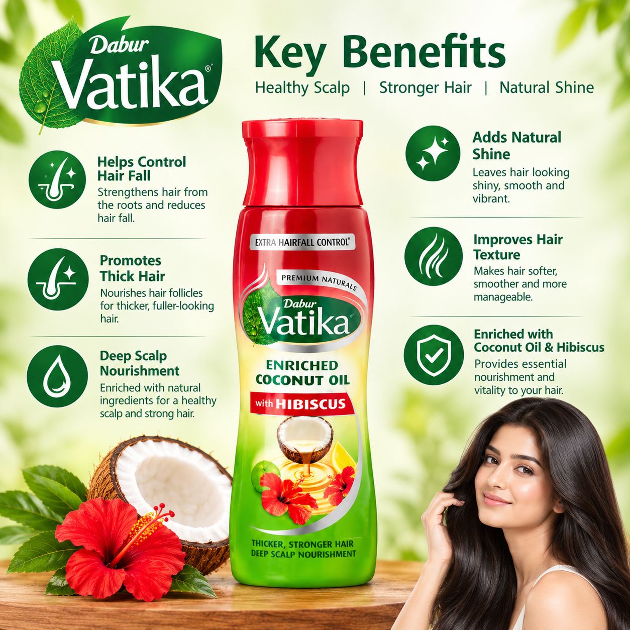 Dabur Vatika Enriched Coconut Hair Oil with Hibiscus | Helps Control Hair Fall | Promotes Thick, Long & Healthy Hair | Deep Scalp Nourishment | 300ml thumbnail