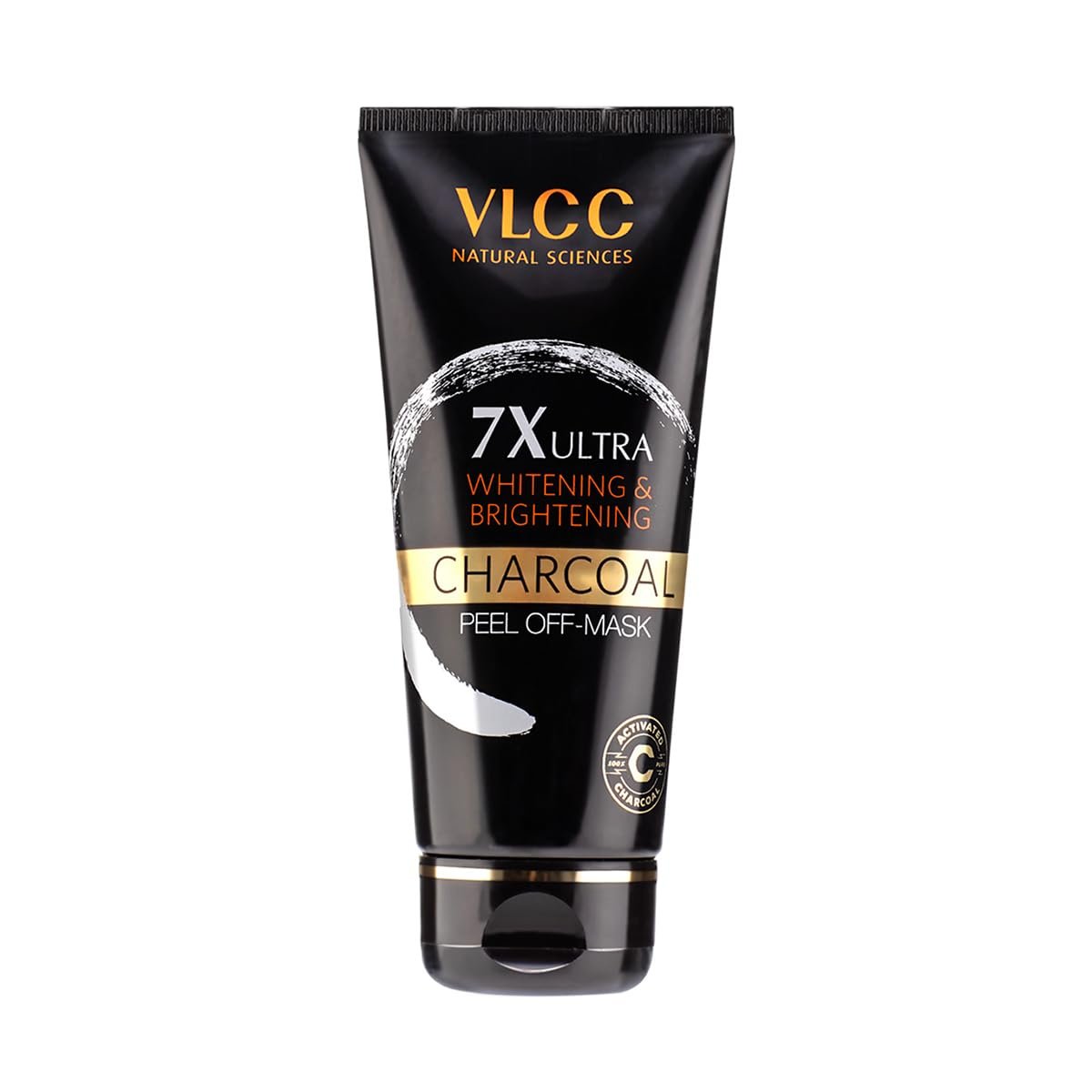 VLCC 7X Ultra Whitening & Brightening Charcoal Peel Off Mask - 100g | With Vitamin E, Rosewater, Lemon Peel Oil