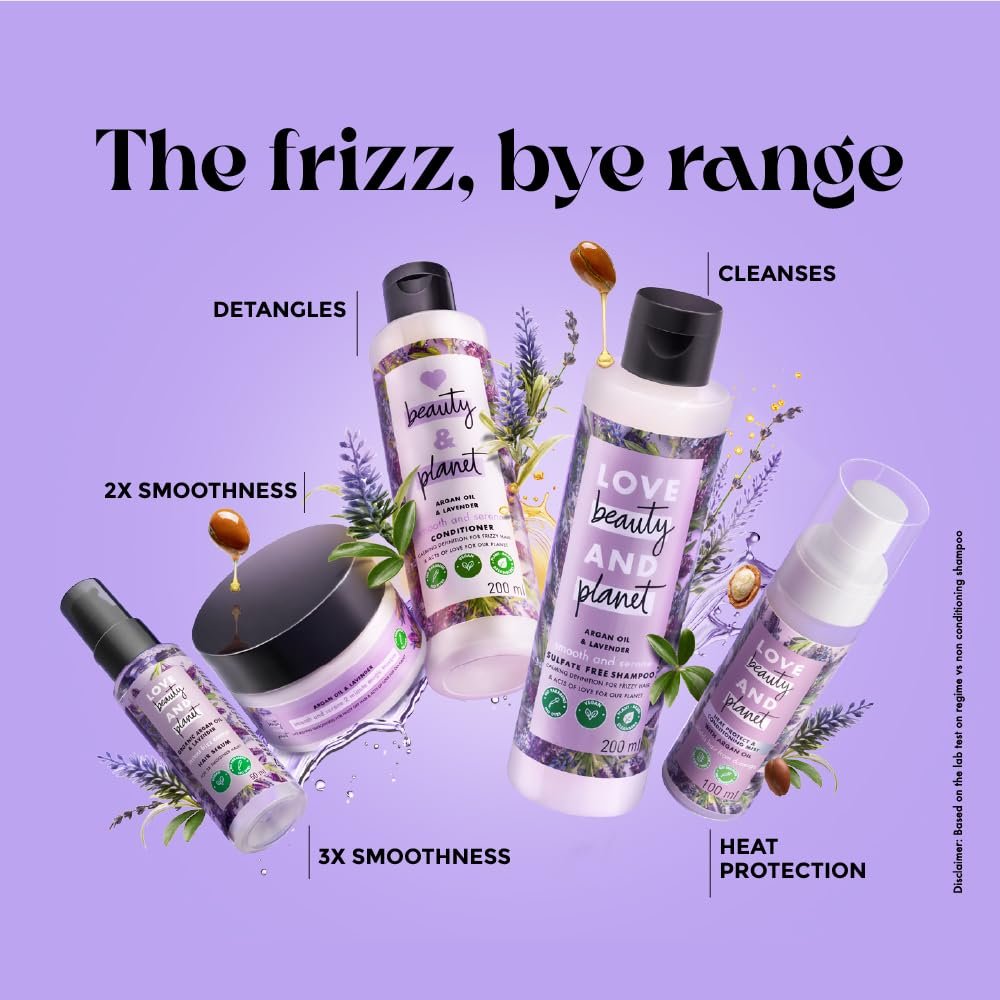 Love Beauty & Planet Argan Oil & Lavender Smooth and Serene Shampoo | Sulfate-Free Formula for Smooth, Soft & Manageable Hair | No Parabens, No Dyes | 200ml    Make the shampoo title more ma thumbnail