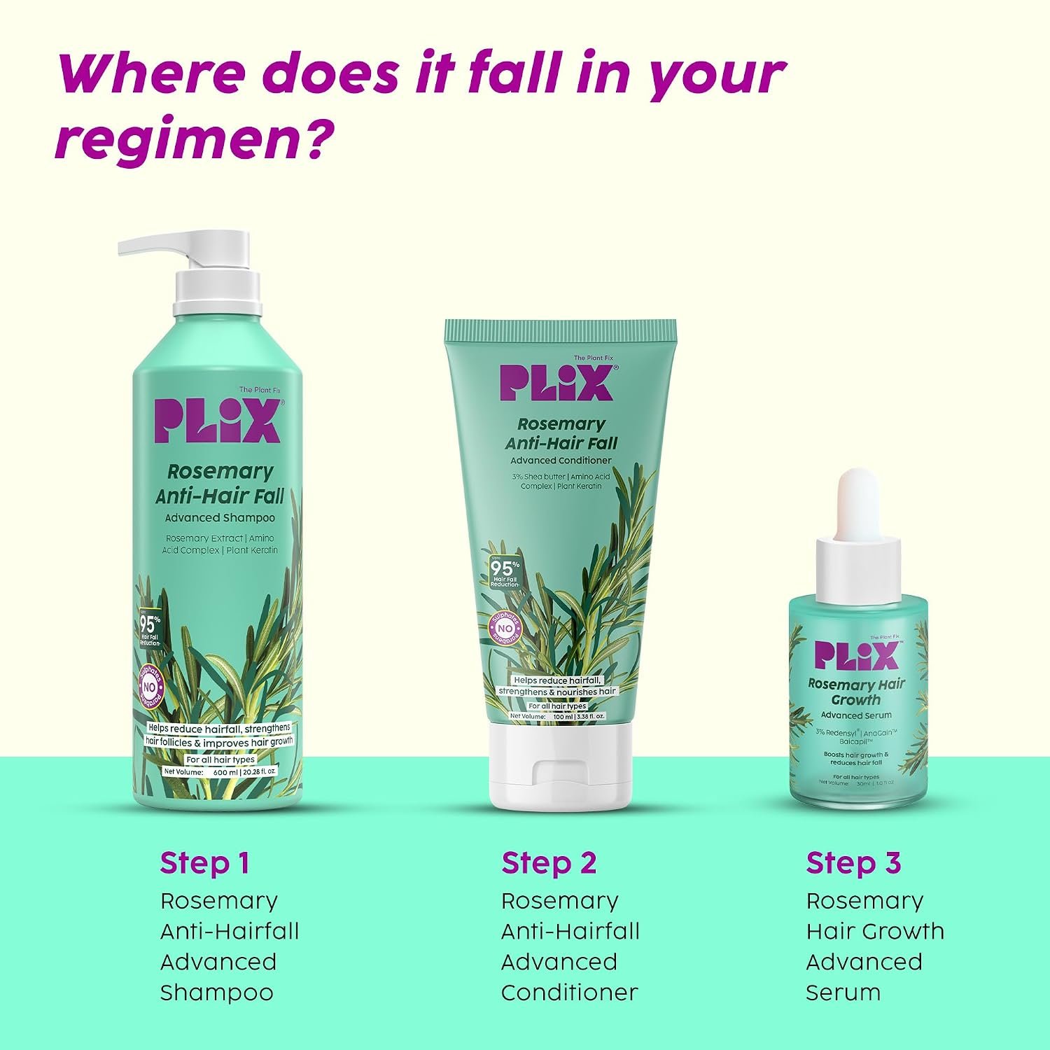 PLIX - THE PLANT FIX Rosemary Advanced Anti Hair Fall Shampoo | Reduces Hairfall & Promotes Hair Growth | Gently Cleanses | All Hair Types | Men & Women | Sulphate & Paraben Free | 600ml thumbnail