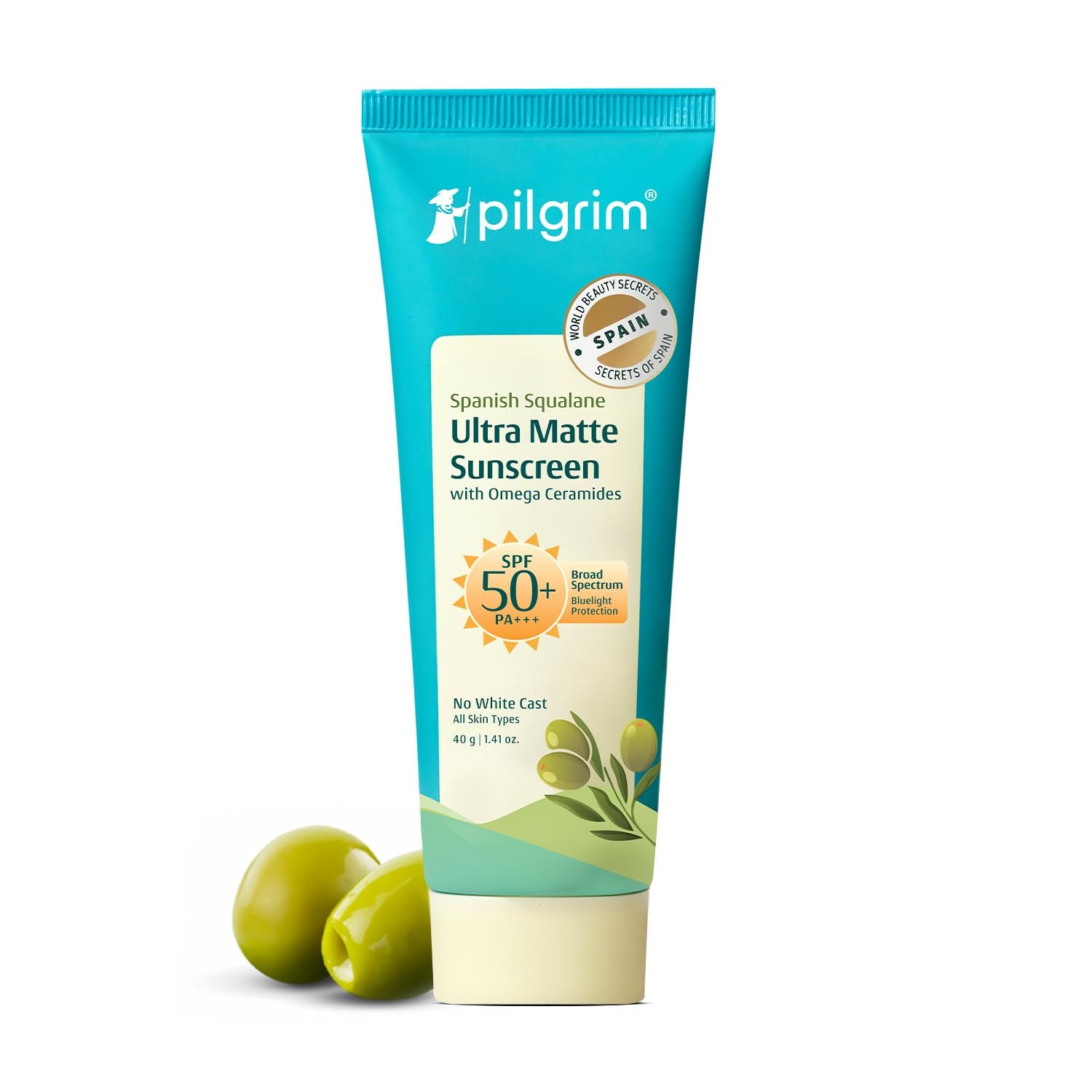 Pilgrim Squalane ULTRA MATTE SUNSCREEN SPF 50 PA+++ for women & men with Omega Ceramides & Vitamin E | Broad spectrum, Non-greasy, No white cast | All skin types | 50 gm